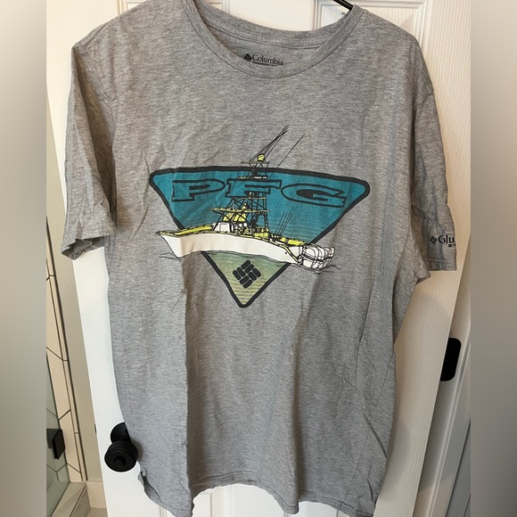 Men’s size large Columbia PFG gray short sleeved tee cotton polyester blend - Picture 1 of 5